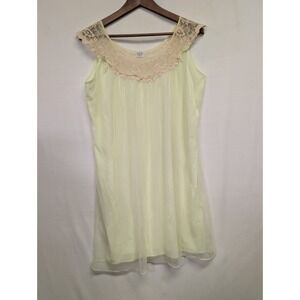 Vintage Penneys Gaymode Chiffon Peignoir Nightgown Neon Yellow‎ Green sz L Lace